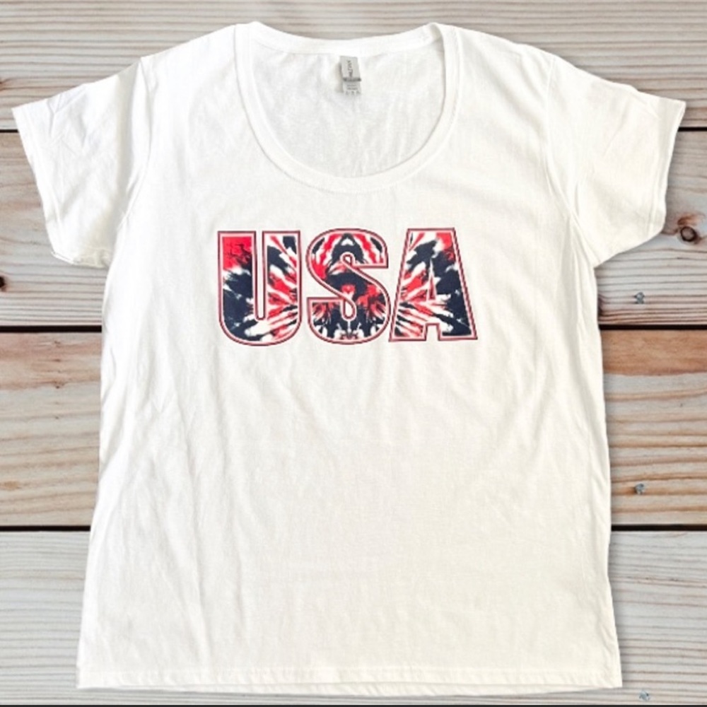 USA Tie Dye Letters White Tee Shirt Size XL